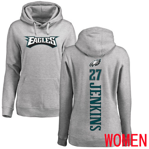 Women Philadelphia Eagles 27 Malcolm Jenkins Ash Backer NFL Pullover Hoodie Sweatshirts